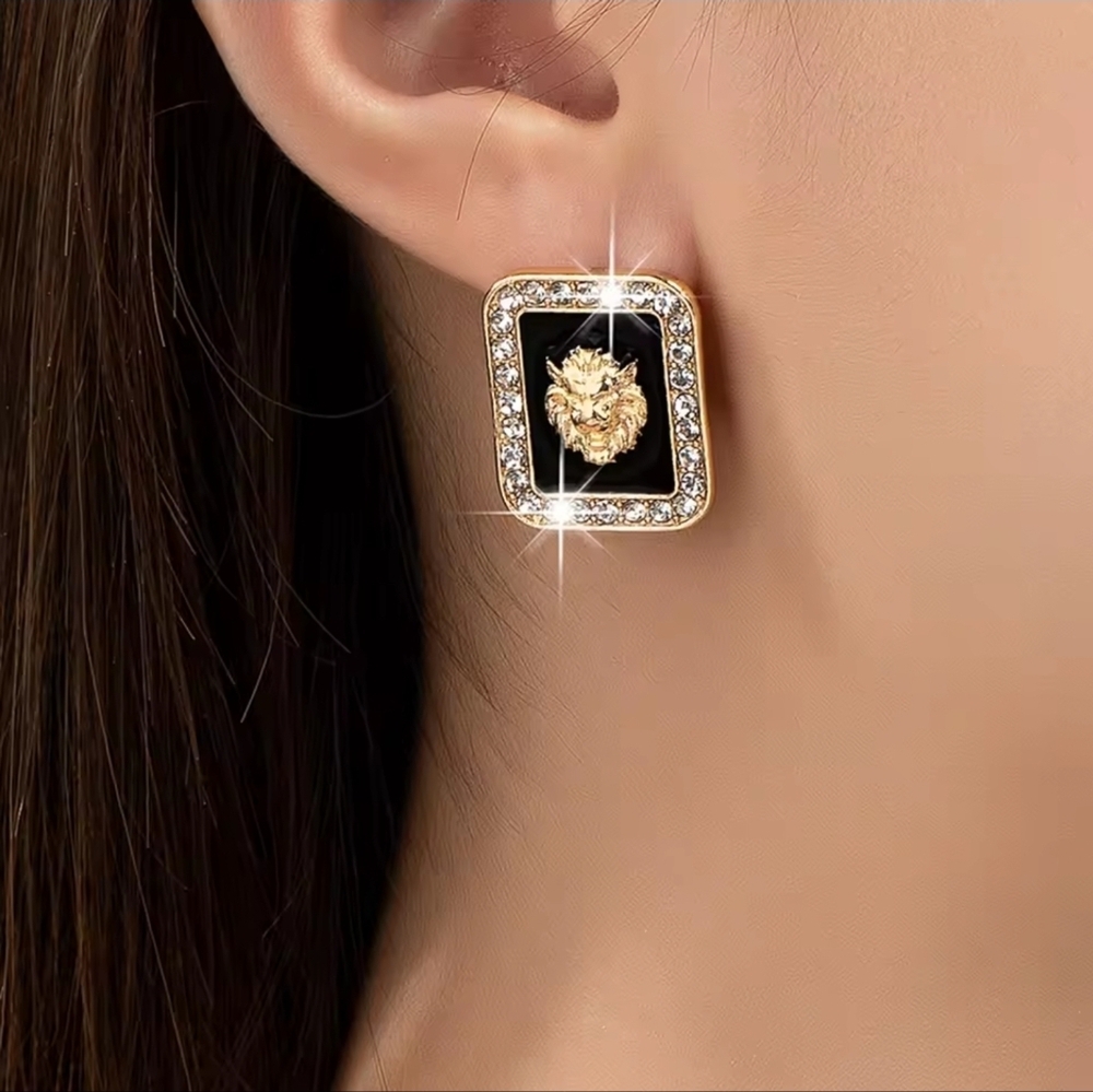 Black and Gold Lion Earrings